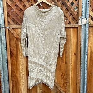 Vintage Nieman Marcus Dress 80's 90's Gold Party Dress with Drop Waist Fringe